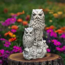 Concrete Owl Figurines Mother & Baby On Branch Realistic Garden Sculpture Outdoor Yard Decor Animal Lover Gift Wildlife Statue - thumbnail 1