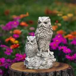 Concrete Owl Figurines Mother & Baby On Branch Realistic Garden Sculpture Outdoor Yard Decor Animal Lover Gift Wildlife Statue - thumbnail 2