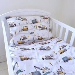 Diggers Bedding Set For Boys Bedroom - Natural Tones Trucks & Tractors , Cot & Toddler Duvet Cover Set - thumbnail 2