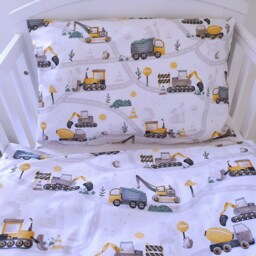 Diggers Bedding Set For Boys Bedroom - Natural Tones Trucks & Tractors , Cot & Toddler Duvet Cover Set - thumbnail 3