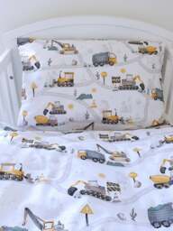 Diggers Bedding Set For Boys Bedroom - Natural Tones Trucks & Tractors , Cot & Toddler Duvet Cover Set - thumbnail 1