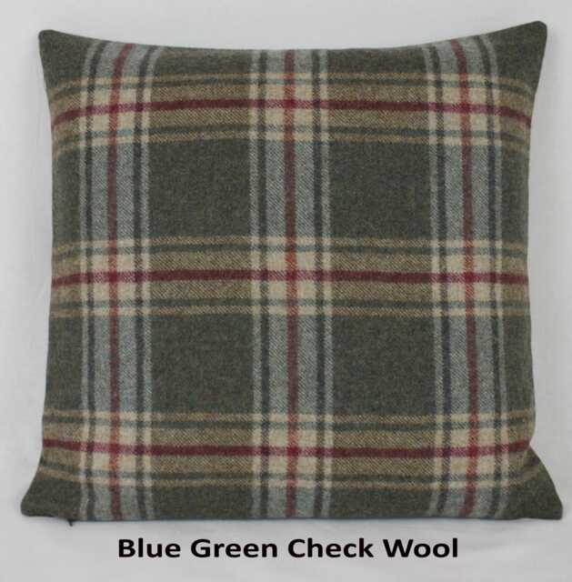 Blue Green Check Wool Cushion Cover Abraham Moon Arncliffe Design in Olivine British Made Pillow Plaid Tartan - image 1