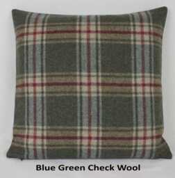 Blue Green Check Wool Cushion Cover Abraham Moon Arncliffe Design in Olivine British Made Pillow Plaid Tartan