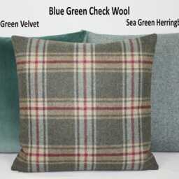 Blue Green Check Wool Cushion Cover Abraham Moon Arncliffe Design in Olivine British Made Pillow Plaid Tartan - thumbnail 3