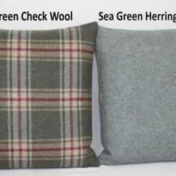 Blue Green Check Wool Cushion Cover Abraham Moon Arncliffe Design in Olivine British Made Pillow Plaid Tartan - thumbnail 4