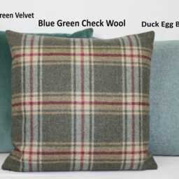 Blue Green Check Wool Cushion Cover Abraham Moon Arncliffe Design in Olivine British Made Pillow Plaid Tartan - thumbnail 2