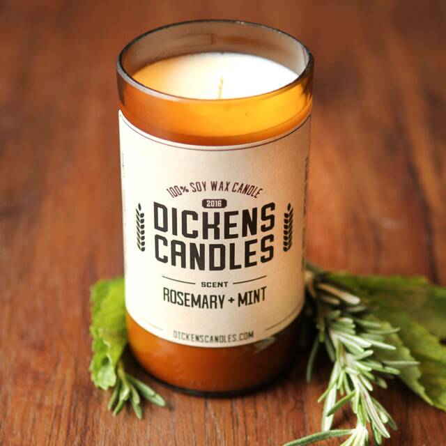 Beer Bottle Candle - Rosemary Mint 100% Soy Wax Scented Handmade & Recycled Made By Hand in Illinois, Usa - image 1