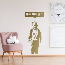Crying Boy With Cellphone Artist Wall Sticker - Social Media Phone Gift For Party Decal Sign Street Art Face Friend Cell Book Mural - thumbnail 4