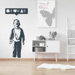 Crying Boy With Cellphone Artist Wall Sticker - Social Media Phone Gift For Party Decal Sign Street Art Face Friend Cell Book Mural - thumbnail 1