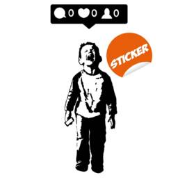Crying Boy With Cellphone Artist Wall Sticker - Social Media Phone Gift For Party Decal Sign Street Art Face Friend Cell Book Mural - thumbnail 2