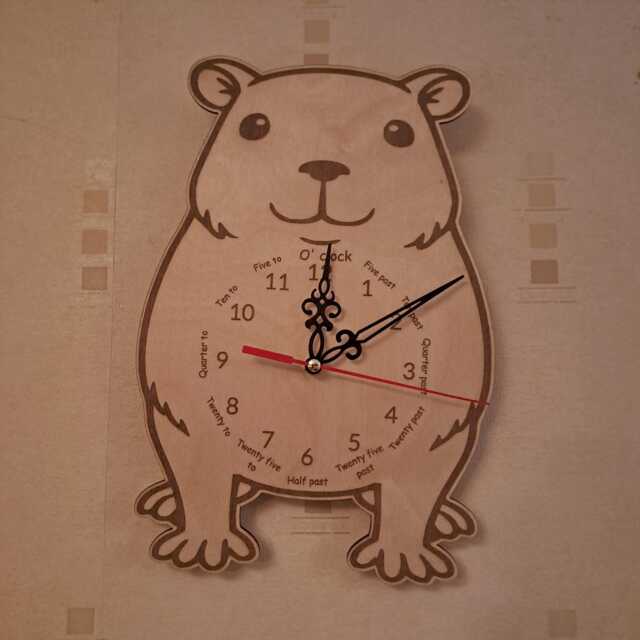 Capybara Wooden Analogue Clock With First Learning Description - 29cm By 19cm, Silent Quartz Movement - image 1
