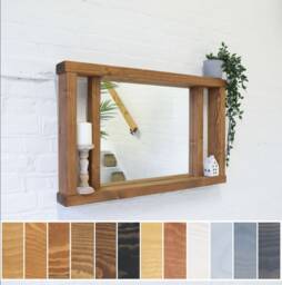 Mirror Shelf - Pillars Design Main Image Deep Oak Smooth Chunky Wood Distressed Driftwood Style Chic Mantel Shelving