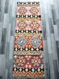 Runner Rug Tribal, Handmade Artisan Afghan Turkish, Scandinavian, Navajo, Bohemian, Wool Flatweave Multicolour Kilim 189x64 cm - thumbnail 1