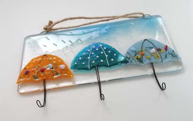 Fused Glass Umbrella Key Hooks Colorful Kitchen Decor, Dog Lead Hook - image 1