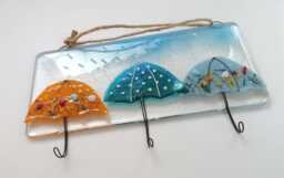 Fused Glass Umbrella Key Hooks Colorful Kitchen Decor, Dog Lead Hook - thumbnail 1