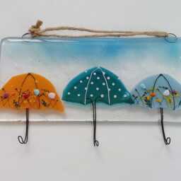 Fused Glass Umbrella Key Hooks Colorful Kitchen Decor, Dog Lead Hook - thumbnail 2