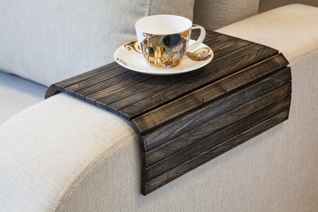 Sofa Arm Tray Vintage Black/Tv Tray Table Rustic Ottoman Wooden Laptop Wood - image 1