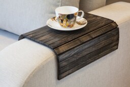 Sofa Arm Tray Vintage Black/Tv Tray Table Rustic Ottoman Wooden Laptop Wood - thumbnail 1