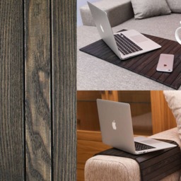 Sofa Arm Tray Vintage Black/Tv Tray Table Rustic Ottoman Wooden Laptop Wood - thumbnail 3