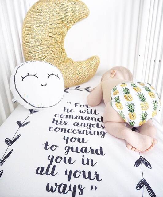 Crib Sheet Bible Quote, Psalm 9111, Fitted Sheet, Bedding, Baptism, Organic Black & White, Baby Boy - image 1