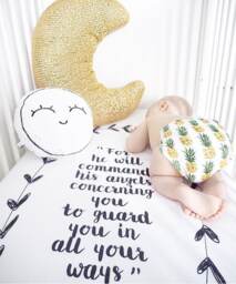 Crib Sheet Bible Quote, Psalm 9111, Fitted Sheet, Bedding, Baptism, Organic Black & White, Baby Boy - thumbnail 1