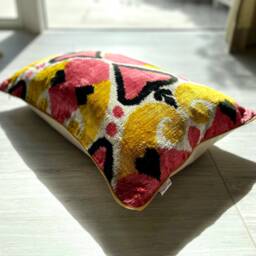 Velvet Ikat Pillow Cover Apricot Hearts - Decorative Cushion For Sofa Or Bed - thumbnail 4