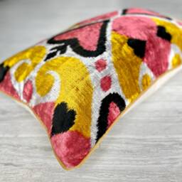 Velvet Ikat Pillow Cover Apricot Hearts - Decorative Cushion For Sofa Or Bed - thumbnail 3