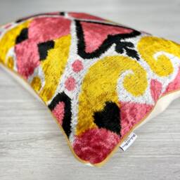 Velvet Ikat Pillow Cover Apricot Hearts - Decorative Cushion For Sofa Or Bed - thumbnail 2