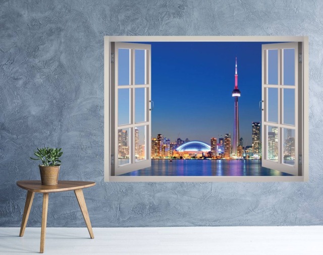 Downtown Toronto Canada Night View Window 3D Wall Decal Art Removable Wallpaper Skyline Mural Sticker Vinyl Home Decor - image 1