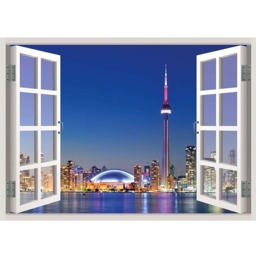 Downtown Toronto Canada Night View Window 3D Wall Decal Art Removable Wallpaper Skyline Mural Sticker Vinyl Home Decor - thumbnail 2