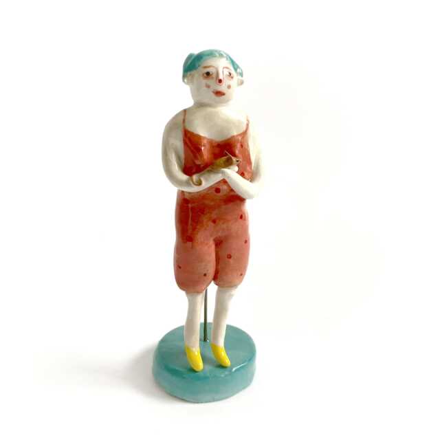 Decorative Female Figurine, Spiritual Mouse Lover Gift, Folklore Decor, Female Statue, Unique Ceramic Girl With Mouse - image 1