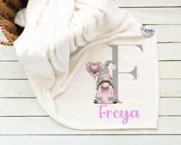 Personalised Blanket - Initial Gonk Gift For Her Custom Name Pink Gonks Holding Balloon - thumbnail 1