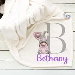Personalised Blanket - Initial Gonk Gift For Her Custom Name Pink Gonks Holding Balloon - thumbnail 2