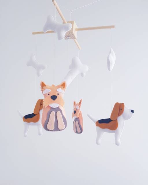 Baby Crib Mobile Beagle & Yorkshire Terrier Dog Nursery Felt Celling Decor Hanging Cot Animals - image 1
