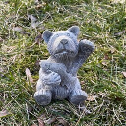 Handmade Bear With Fish Solid Cement Statue - thumbnail 4