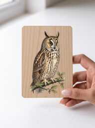 Long-Eared Owl Art Print - Vintage Illustration Wall Pine Wooden Postcard - thumbnail 1