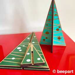 Wood Christmas Tree Centerpiece Set Of 3 Mid Century Modern Style - thumbnail 3
