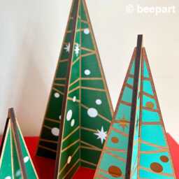 Wood Christmas Tree Centerpiece Set Of 3 Mid Century Modern Style - thumbnail 4