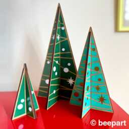 Wood Christmas Tree Centerpiece Set Of 3 Mid Century Modern Style