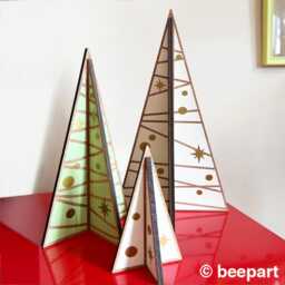 Wood Christmas Tree Centerpiece Set Of 3 Mid Century Modern Style - thumbnail 2