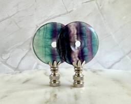 Fluorite Mineral Lamp Finials On Chrome Hardware - Green, Purple, & Teal Tones A Matching Pair - thumbnail 1