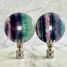 Fluorite Mineral Lamp Finials On Chrome Hardware - Green, Purple, & Teal Tones A Matching Pair - thumbnail 2