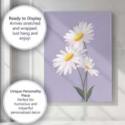 Pastel Lavender Daisy Floral Botanical Illustration Canvas Wall Art Print Decor Picture Ready To Hang - thumbnail 3