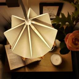 Origami Lampshade in White Paper & Ecowood Veneer, Small Size - thumbnail 4