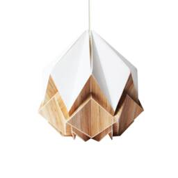 Origami Lampshade in White Paper & Ecowood Veneer, Small Size - thumbnail 3