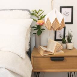 Origami Lampshade in White Paper & Ecowood Veneer, Small Size - thumbnail 2