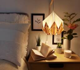 Origami Lampshade in White Paper & Ecowood Veneer, Small Size - thumbnail 1
