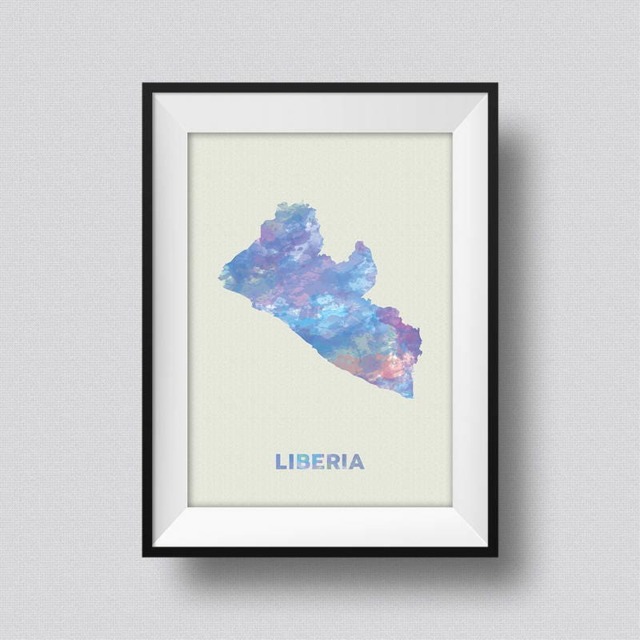 Liberia Map Watercolor Art Print Ink Splash Poster Canvas, Print