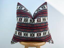 Red & White Rustic Linen Pillow Cover Decorative Accent - All Duties Paid Usa - thumbnail 1