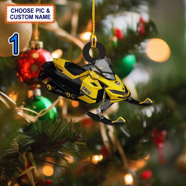 Custom Name Snowmobile Motorcycle Christmas Ornament, Tree Hanging Decor, Flat 2D Ornament Acrylic/ Wooden, Lover Gifts - image 1